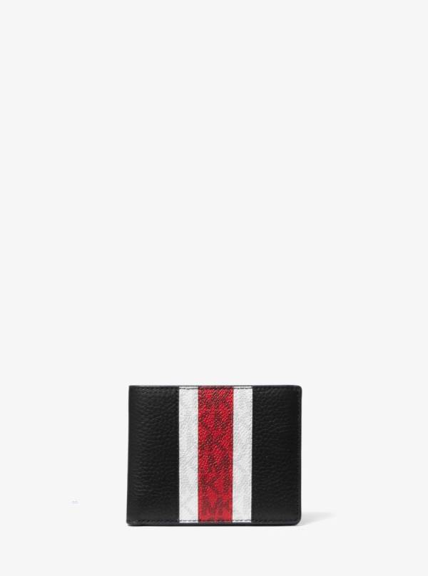 Panske Penazenky Michael Kors Hudson Logo Stripe Leather Slim Billfold Červené - Doplnky Michael Kors Nejlevnejsi | MRZUH-5362